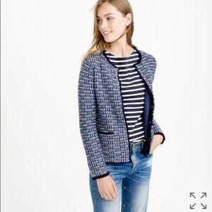 J.Crew Navy Metallic Tweed Wool Blend Cardigan Jacket Sz XS